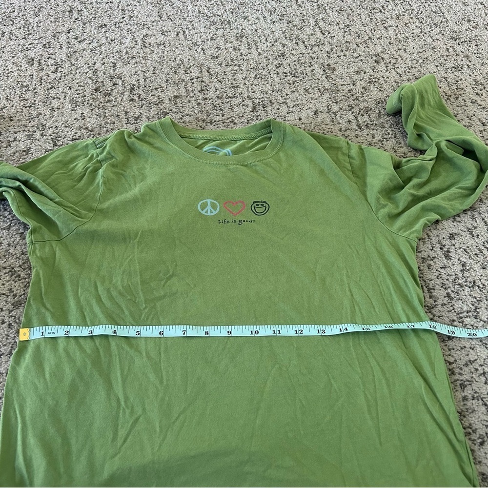 Life is Good 100% Cotton Green Peace & Heart Print Long Sleeve Tee Size Small - Picture 7 of 8